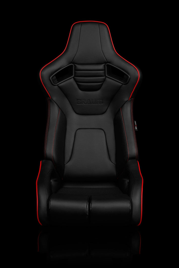 Braum Elite-R Series Sport Seats - Black Leatherette / Red Stitching / Red Piping (PAIR) - Lowered Lifestyle