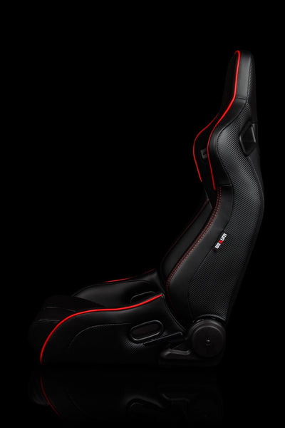 Braum Elite-R Series Sport Seats - Black Leatherette / Red Stitching / Red Piping (PAIR) - Lowered Lifestyle