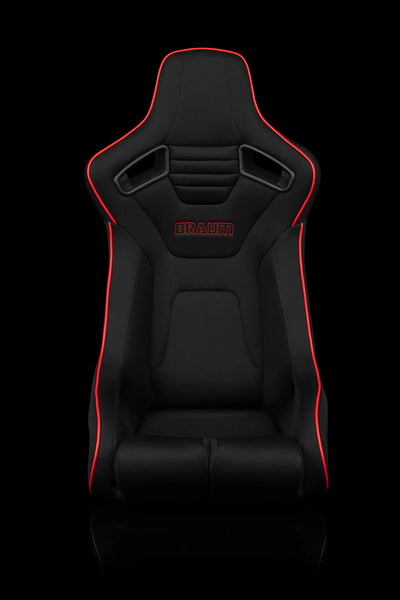 Braum Racing Seats Elite-R Series Fixed Back Bucket - Black Polo Cloth (Red Stitching / Red Piping)