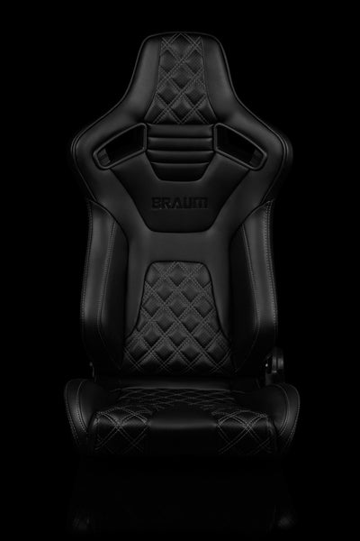 Braum Elite-X Series Sport Seats - Black Diamond / Grey Stitching / Black Piping (PAIR) - Lowered Lifestyle
