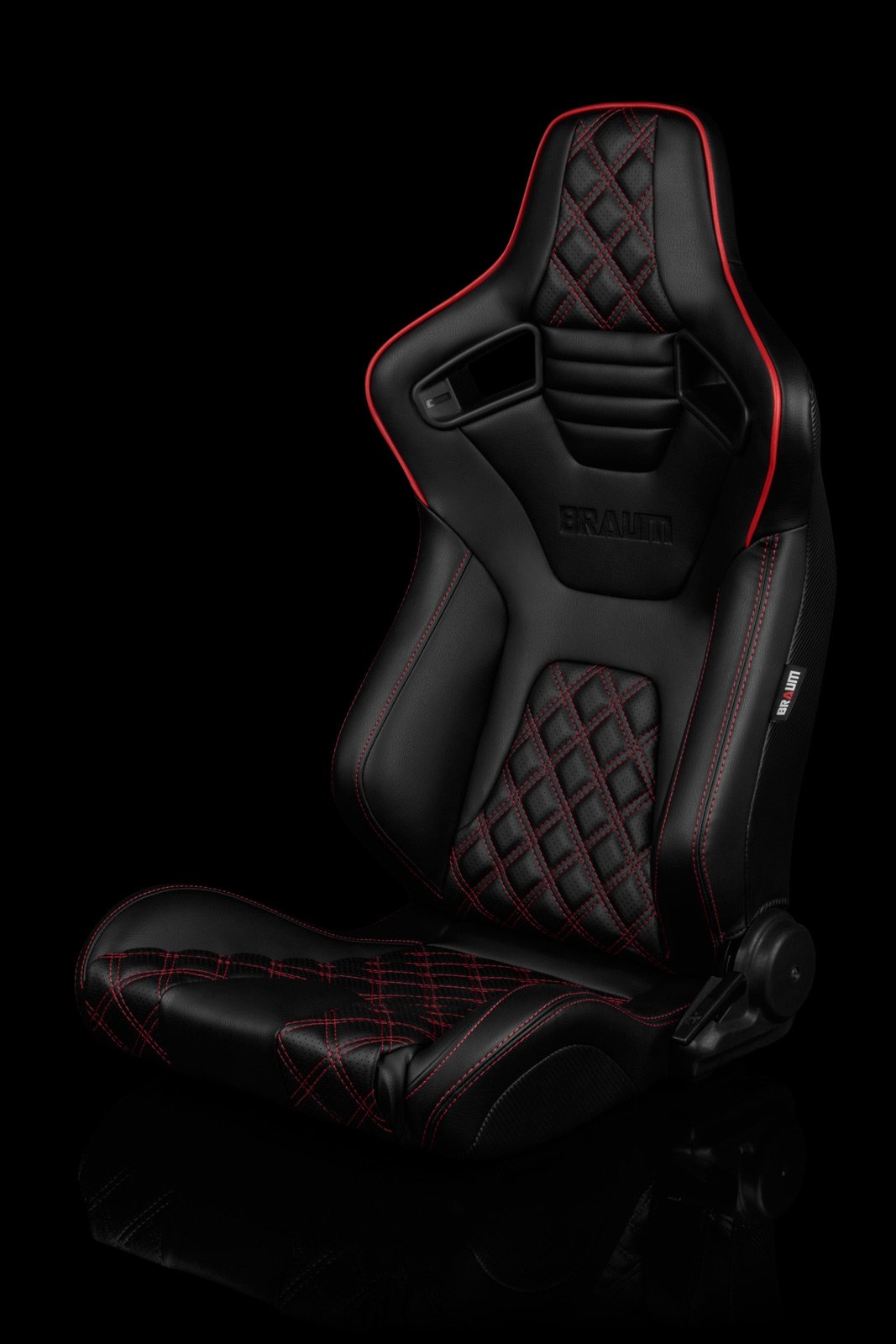 Braum Elite-X Series Sport Seats - Black Diamond / Red Stitching / Red Piping (PAIR) - Lowered Lifestyle