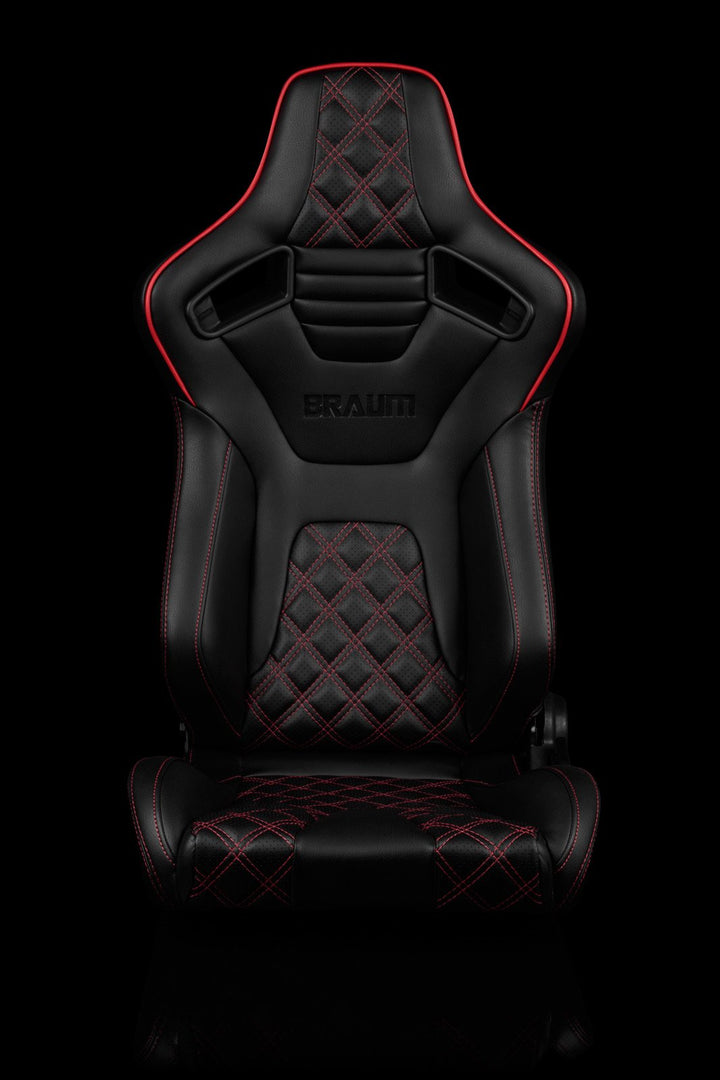 Braum Elite-X Series Sport Seats - Black Diamond / Red Stitching / Red Piping (PAIR) - Lowered Lifestyle