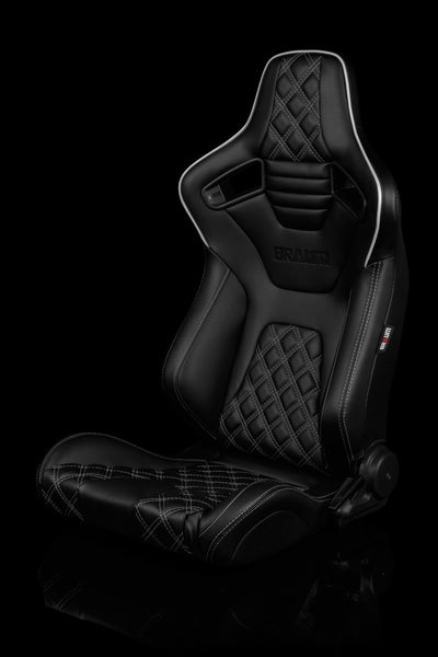 Braum Elite-X Series Sport Seats - Black Diamond / White Stitching / White Piping (PAIR) - Lowered Lifestyle