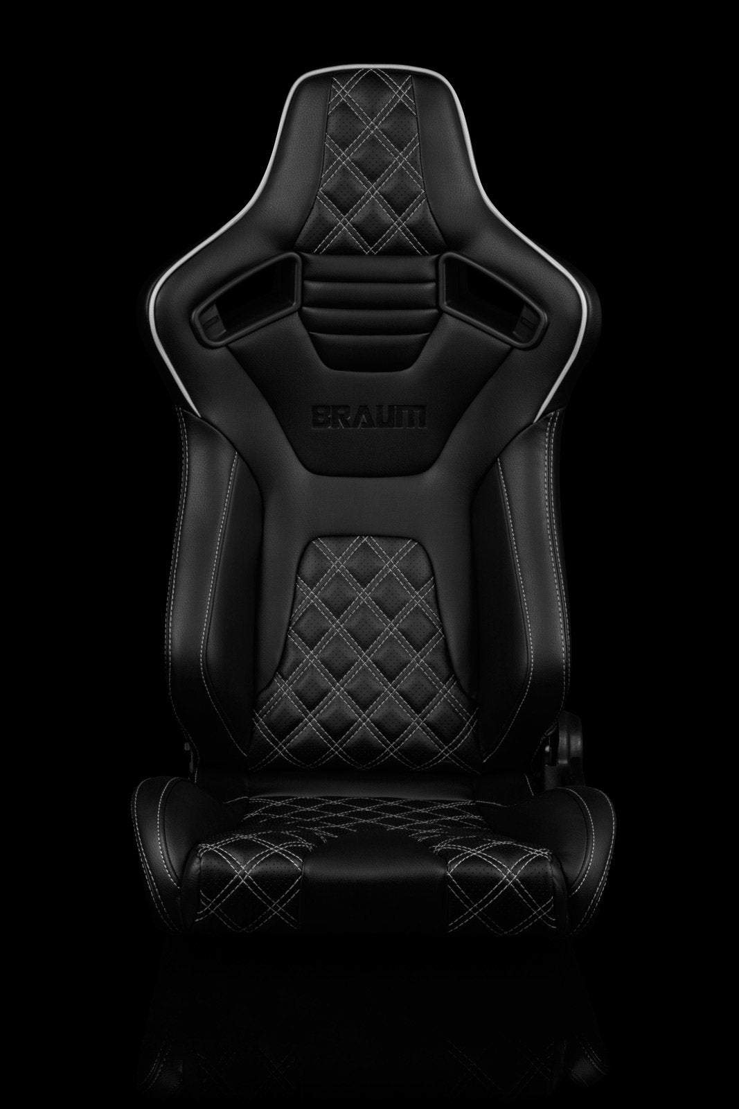 Braum Elite-X Series Sport Seats - Black Diamond / White Stitching / White Piping (PAIR) - Lowered Lifestyle