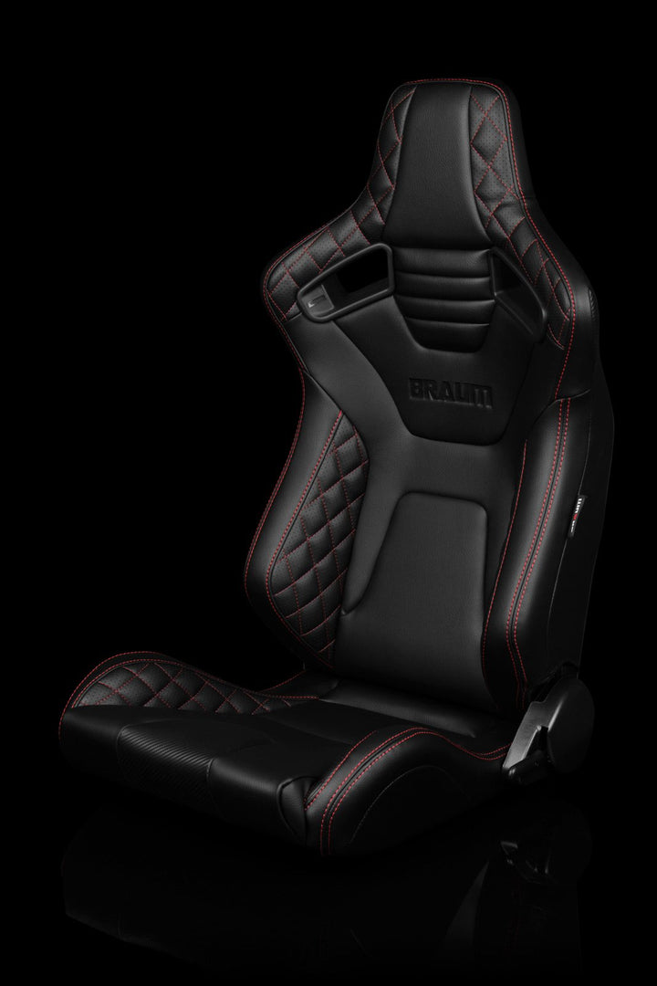 Braum Elite-X Series Sport Seats - Black Diamond/ Red Stitching (PAIR) - Lowered Lifestyle