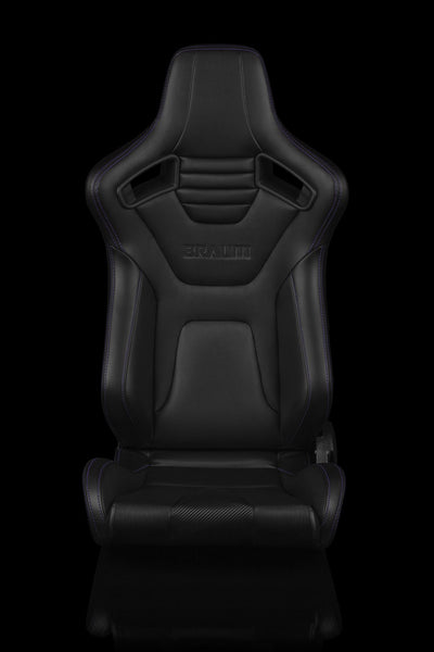 Braum Elite-X Series Sport Seats - Black Leatherette / Purple Stitching (PAIR) - Lowered Lifestyle