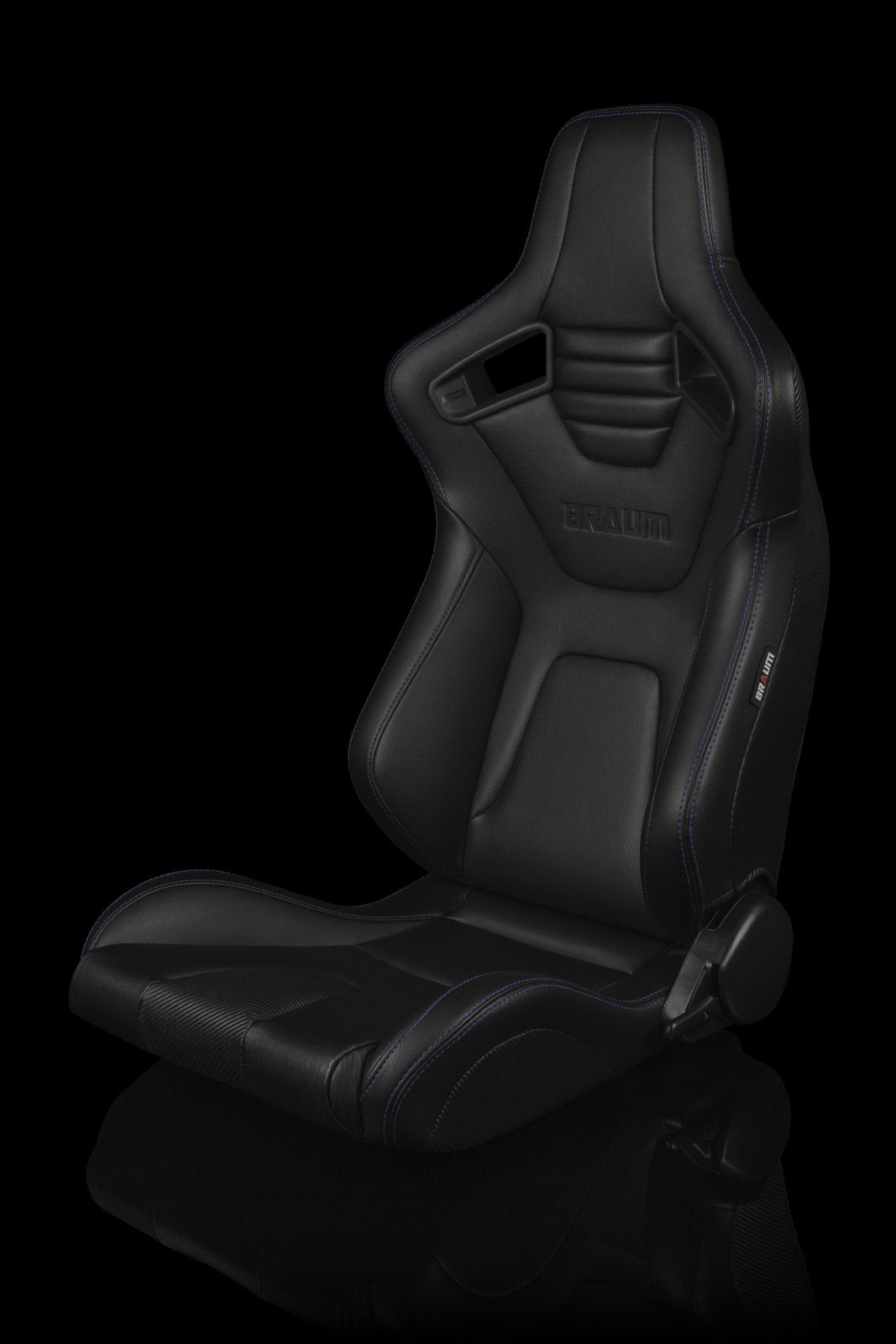 Braum Elite-X Series Sport Seats - Black Leatherette / Purple Stitching (PAIR) - Lowered Lifestyle