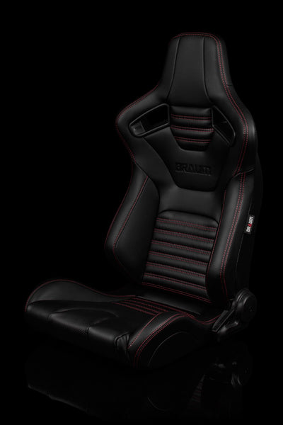 Braum Elite-X Series Sport Seats - Black Leatherette / Red Stitching V2 (PAIR) - Lowered Lifestyle
