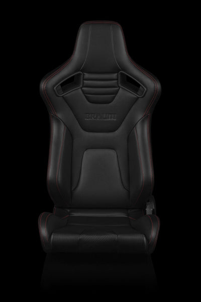 Braum Elite-X Series Sport Seats - Black Leatherette / Red Stitching (PAIR) - Lowered Lifestyle
