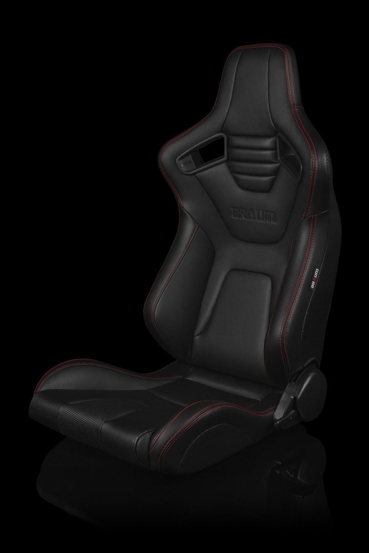 Braum Elite-X Series Sport Seats - Black Leatherette / Red Stitching (PAIR) - Lowered Lifestyle