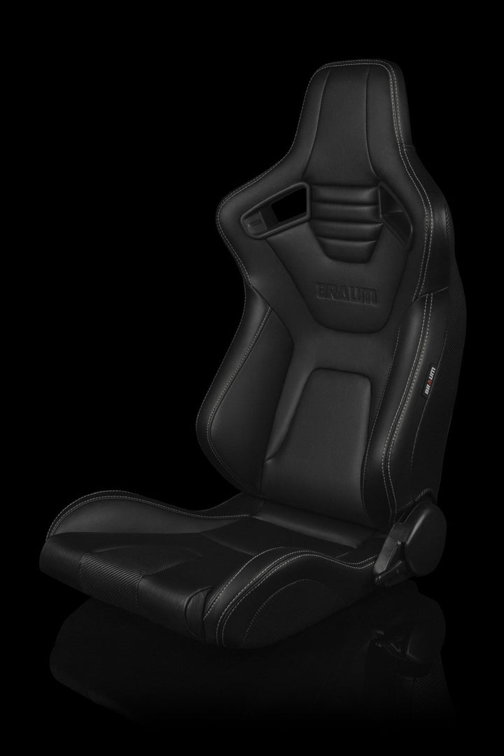 Braum Elite-X Series Sport Seats - Black Leatherette / White Stitching (PAIR) - Lowered Lifestyle