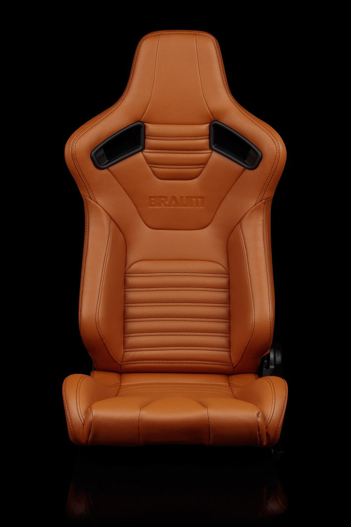 Braum Elite-X Series Sport Seats - British Tan Leatherette / Black Stitching (PAIR) - Lowered Lifestyle