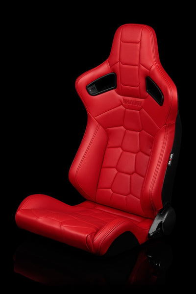 Braum Elite-X Series Sport Seats - Komodo / Red Leatherette / Black Stitching (PAIR) - Lowered Lifestyle