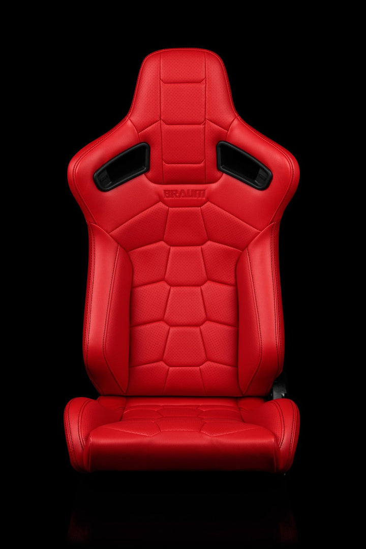 Braum Elite-X Series Sport Seats - Komodo / Red Leatherette / Black Stitching (PAIR) - Lowered Lifestyle