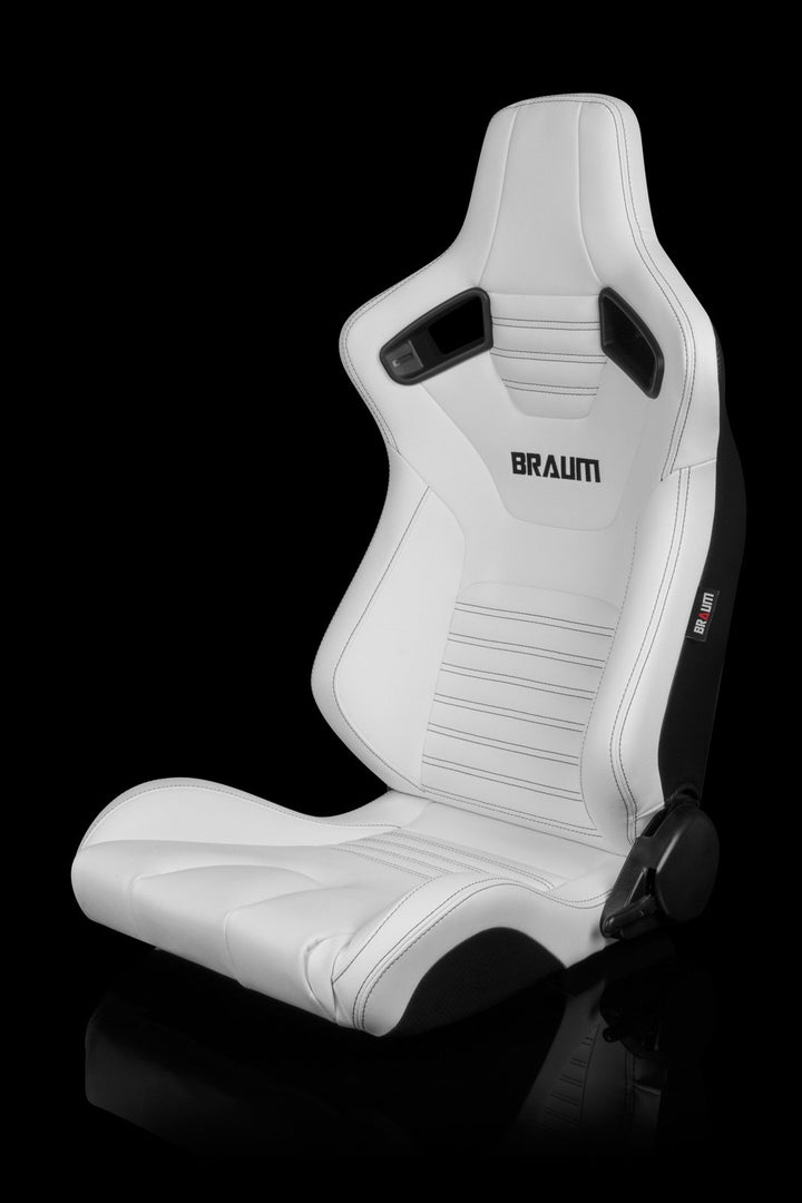 Braum Elite-X Series Sport Seats - White Leatherette / Black Stitching (PAIR) - Lowered Lifestyle