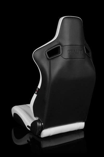 Braum Elite-X Series Sport Seats - White Leatherette / Black Stitching (PAIR) - Lowered Lifestyle