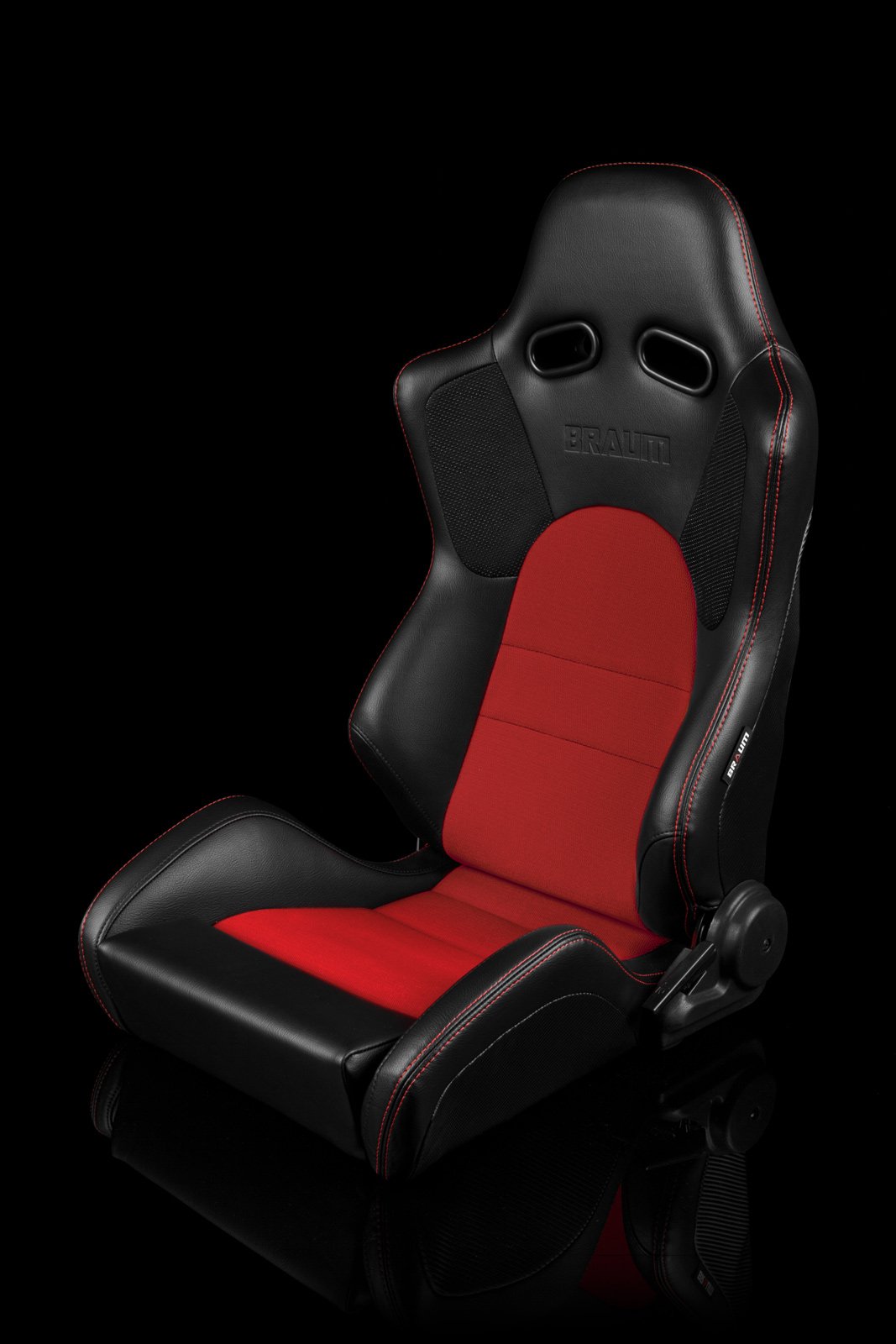 Braum Advan Series Sport Seats - Black Leatherette / Red Insert (PAIR) - Lowered Lifestyle