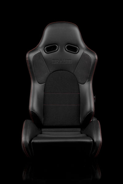Braum Advan Series Sport Seats - Black Leatherette / Red Stitching (PAIR) - Lowered Lifestyle