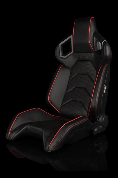 Braum Racing Seats Alpha X Series - Black / Hexagon Laser Pattern (Red Piping)