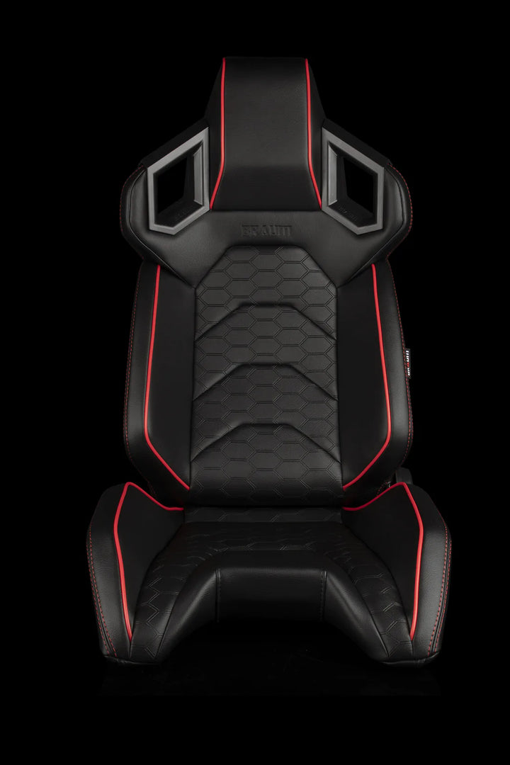 Braum Racing Seats Alpha X Series - Black / Hexagon Laser Pattern (Red Piping)