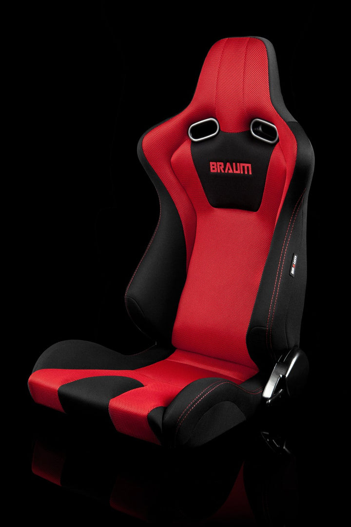 Braum Venom Series Sport Seats - Black and Red Cloth / Red Stitching (PAIR) - Lowered Lifestyle