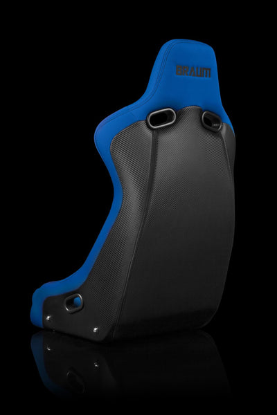 Braum Venom-R Series Fixed Back Bucket Seat - Blue Cloth / Carbon Fiber - Lowered Lifestyle
