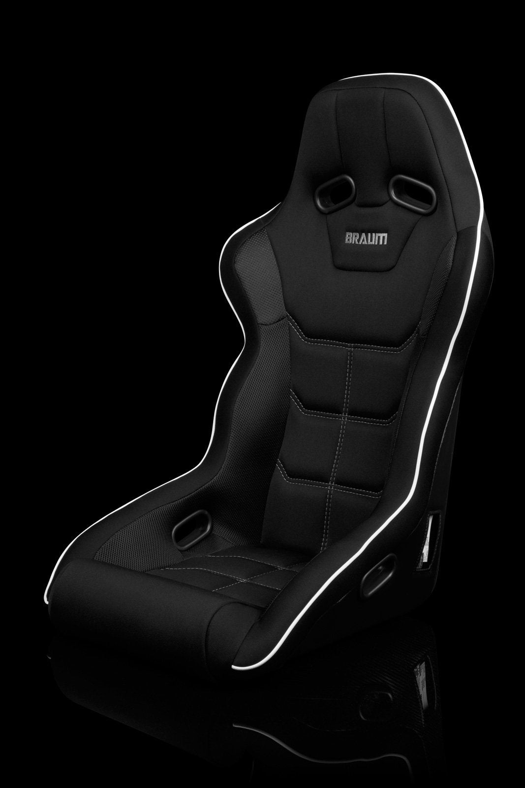 Braum Falcon X Series FIA Approved Fixed Back Racing Seat / Black Polo Cloth / White Stitching / White Piping - Lowered Lifestyle