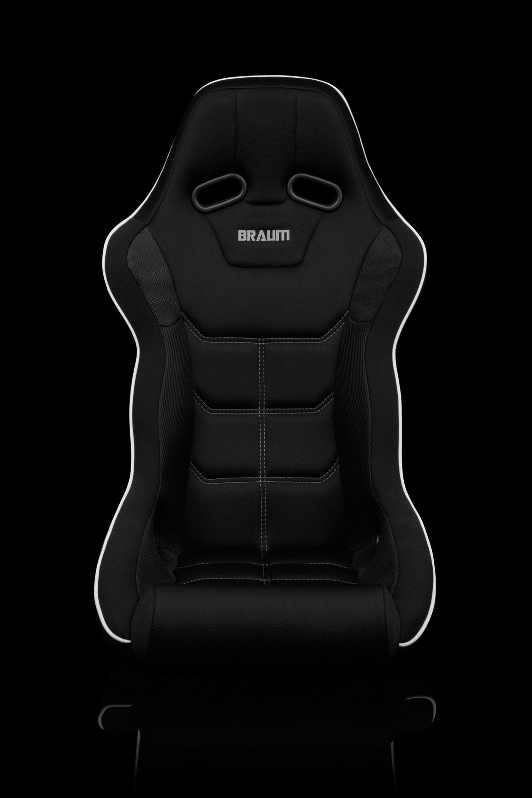 Braum Falcon X Series FIA Approved Fixed Back Racing Seat / Black Polo Cloth / White Stitching / White Piping - Lowered Lifestyle
