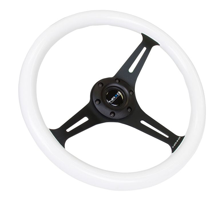 NRG Steering Wheel Wood Grain - 350mm 3 black spokes - Glow in the dark