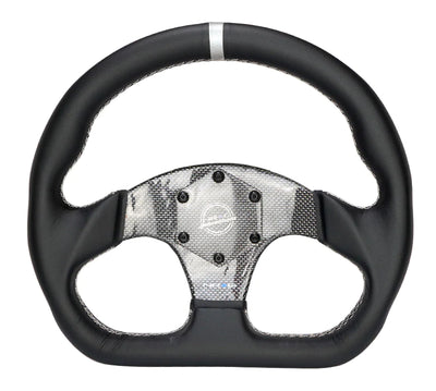 NRG Steering Wheel Carbon Fiber 320mm Silver Carbon Fiber Center with Silver Stitch Silver Center Mark Flat Bottom