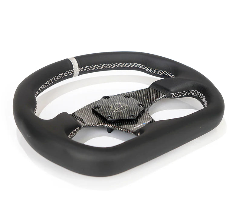 NRG Steering Wheel Carbon Fiber 320mm Silver Carbon Fiber Center with Silver Stitch Silver Center Mark Flat Bottom