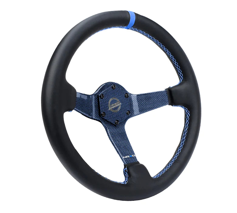 NRG Steering Wheel Carbon Fiber 350mm Blue Carbon Fiber, Blue Stiching, Blue Center Mark, Leather