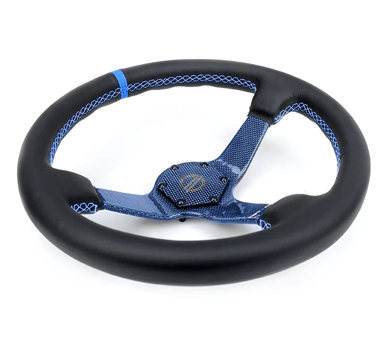 NRG Steering Wheel Carbon Fiber 350mm Blue Carbon Fiber, Blue Stiching, Blue Center Mark, Leather