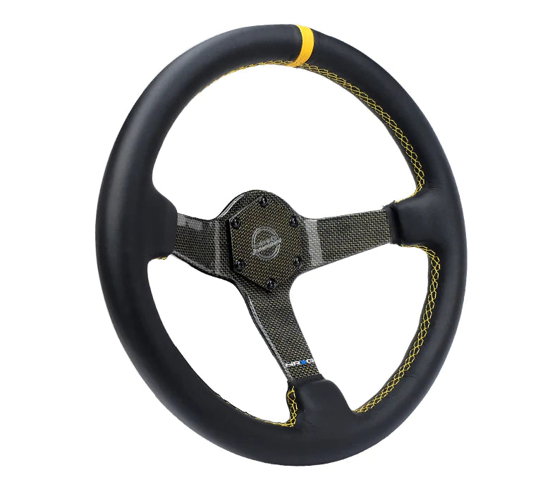 NRG Steering Wheel Carbon Fiber 350mm Silver Carbon Fiber, Silver Stiching, Silver Center Mark, Leather
