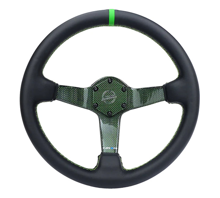 NRG Steering Wheel Carbon Fiber 350mm Green Carbon Fiber, Green Stiching, Green Center Mark, Leather