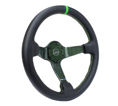 NRG Steering Wheel Carbon Fiber 350mm Green Carbon Fiber, Green Stiching, Green Center Mark, Leather