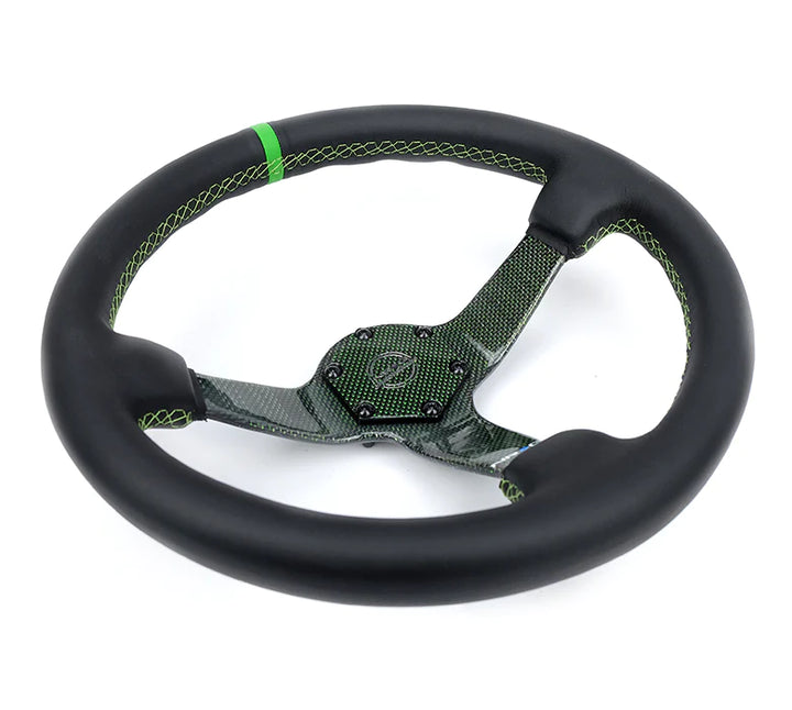 NRG Steering Wheel Carbon Fiber 350mm Green Carbon Fiber, Green Stiching, Green Center Mark, Leather