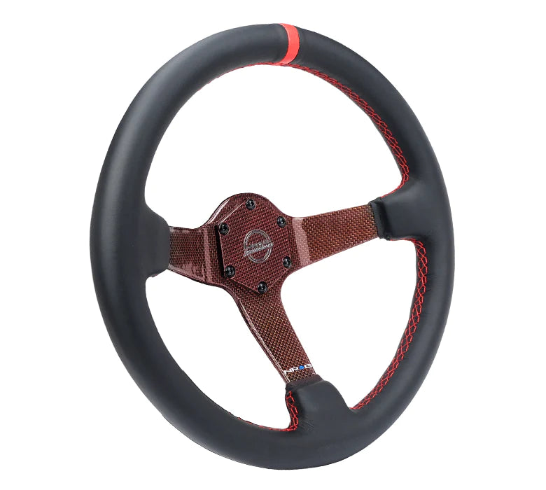 NRG Steering Wheel Carbon Fiber 350mm Red Carbon Fiber, Red Stiching, Red Center Mark, Leather