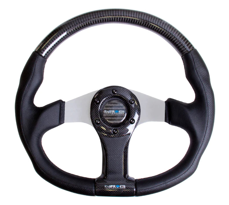 NRG Steering Wheel Carbon Fiber 350mm Silver Oval Shape