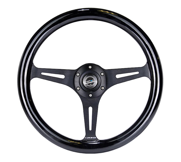 NRG Steering Wheel Wood Grain - 350mm 3 Black spokes - Black Paint Grip