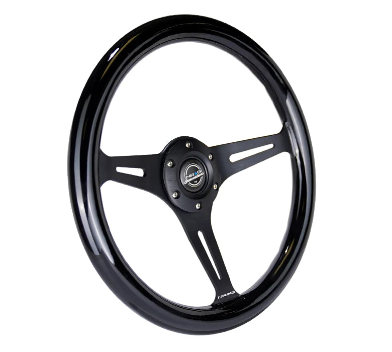 NRG Steering Wheel Wood Grain - 350mm 3 Black spokes - Black Paint Grip