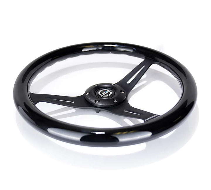 NRG Steering Wheel Wood Grain - 350mm 3 Black spokes - Black Paint Grip