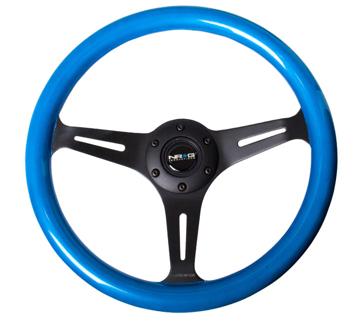 NRG Steering Wheel Wood Grain - 350mm 3 black spokes - blue pearl flake paint