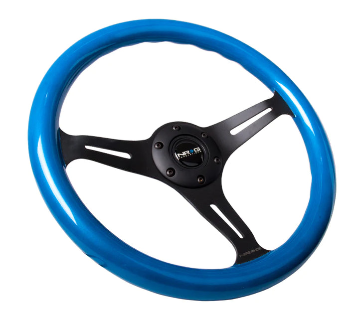 NRG Steering Wheel Wood Grain - 350mm 3 black spokes - blue pearl flake paint