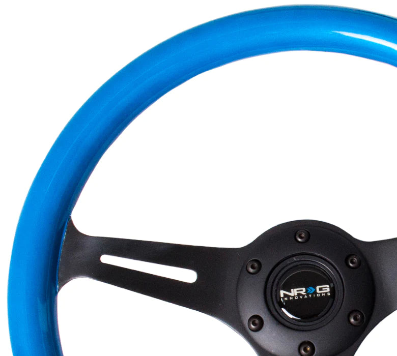 NRG Steering Wheel Wood Grain - 350mm 3 black spokes - blue pearl flake paint