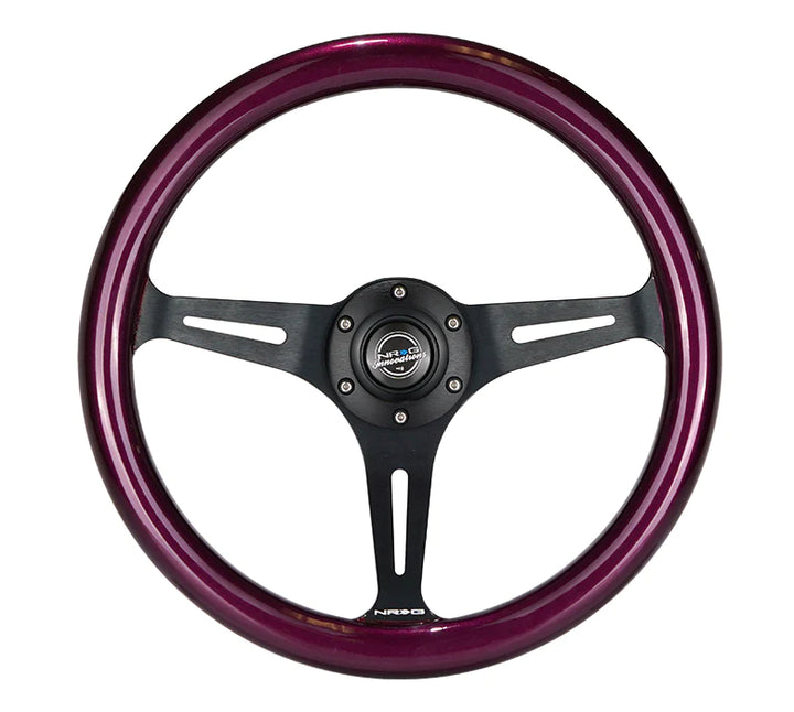 NRG Steering Wheel Wood Grain - 350mm 3 black spokes - purple pearl flake paint