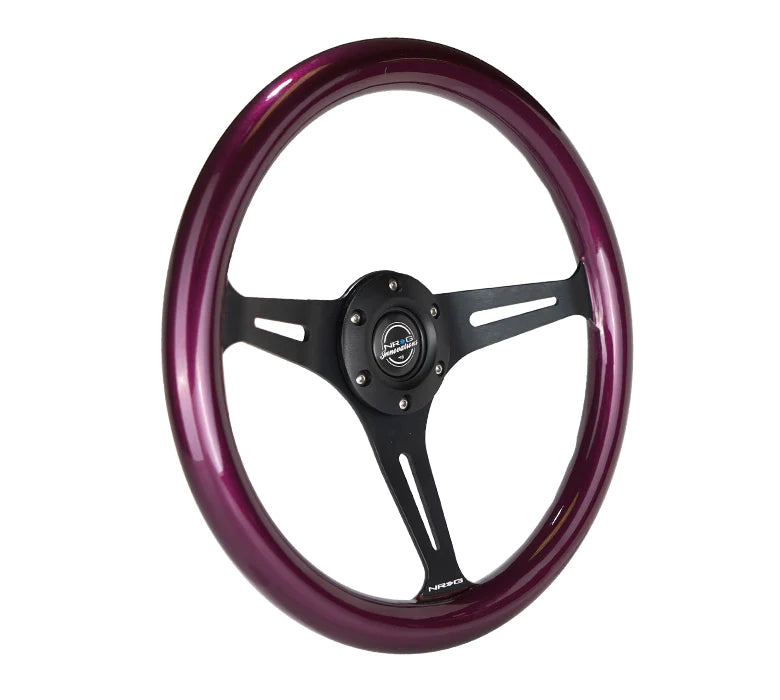 NRG Steering Wheel Wood Grain - 350mm 3 black spokes - purple pearl flake paint