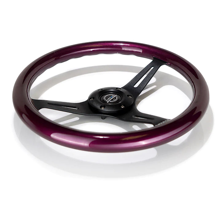 NRG Steering Wheel Wood Grain - 350mm 3 black spokes - purple pearl flake paint