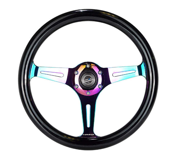 NRG Steering Wheel Wood Grain - 350mm 3 Neochrome spokes - Black Paint Grip