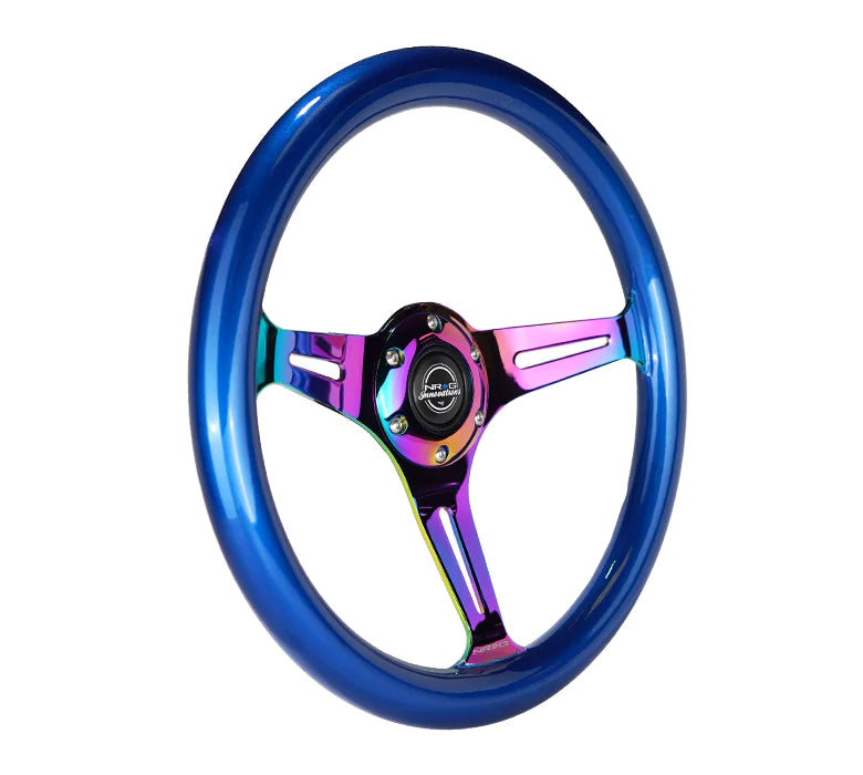 NRG Steering Wheel Wood Grain - 350mm 3 Neochrome spokes - blue pearl flake paint